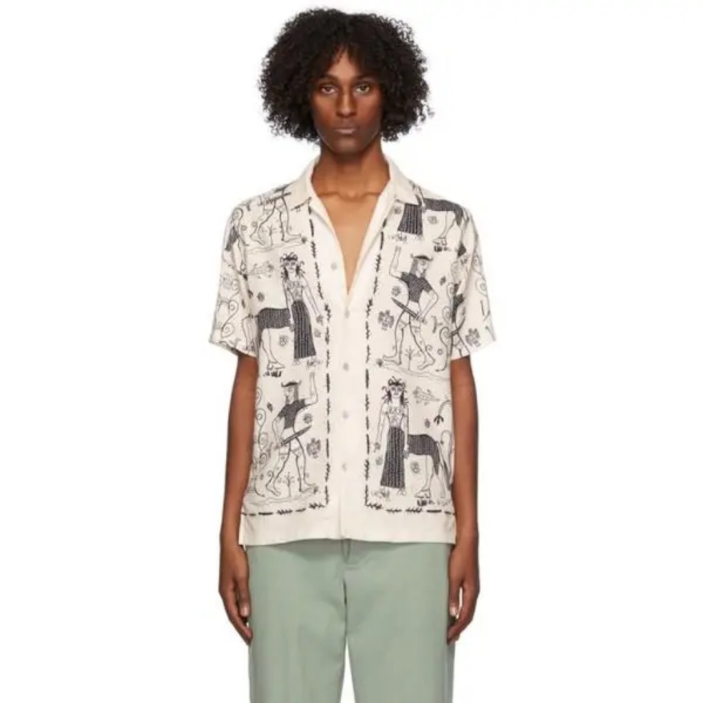 Endless Joy Button Down Off-White Gorgon Short Sleeve Shirt Medium M Greek Myth